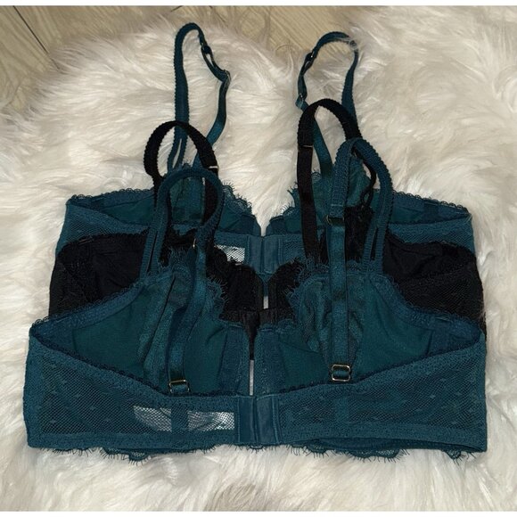 3 Auden Balconette Coverage Unlined Bras Lace Underwire Womens 34A Teal Black - Picture 4 of 7